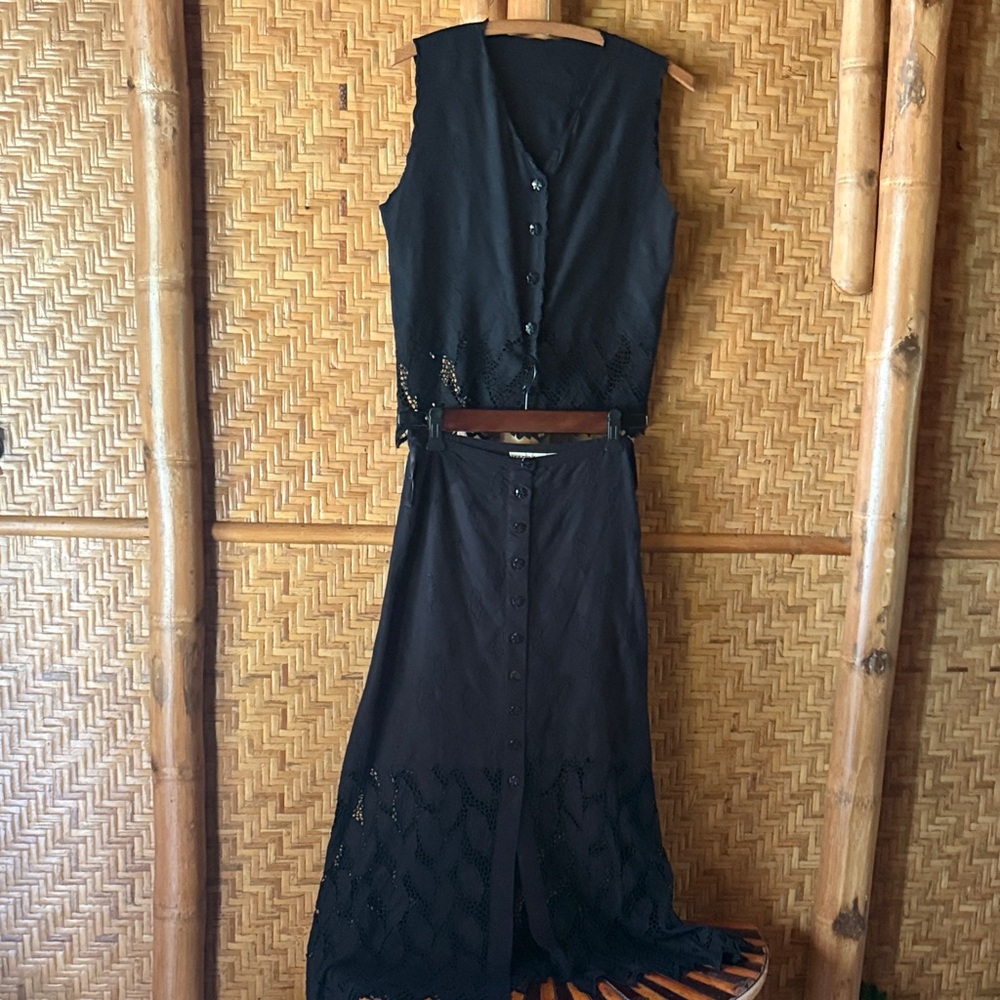 Elegant Serendipity embroidered lace Black Sleeveless coord set skirt top XS